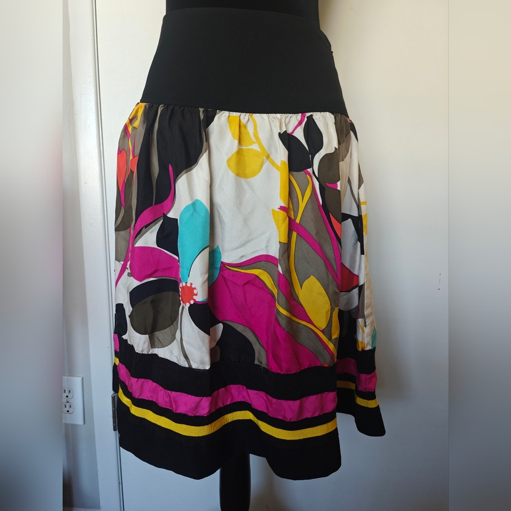 Peter Nygard Colorful 100% Silk High Waisted Skirt Petite Size 2